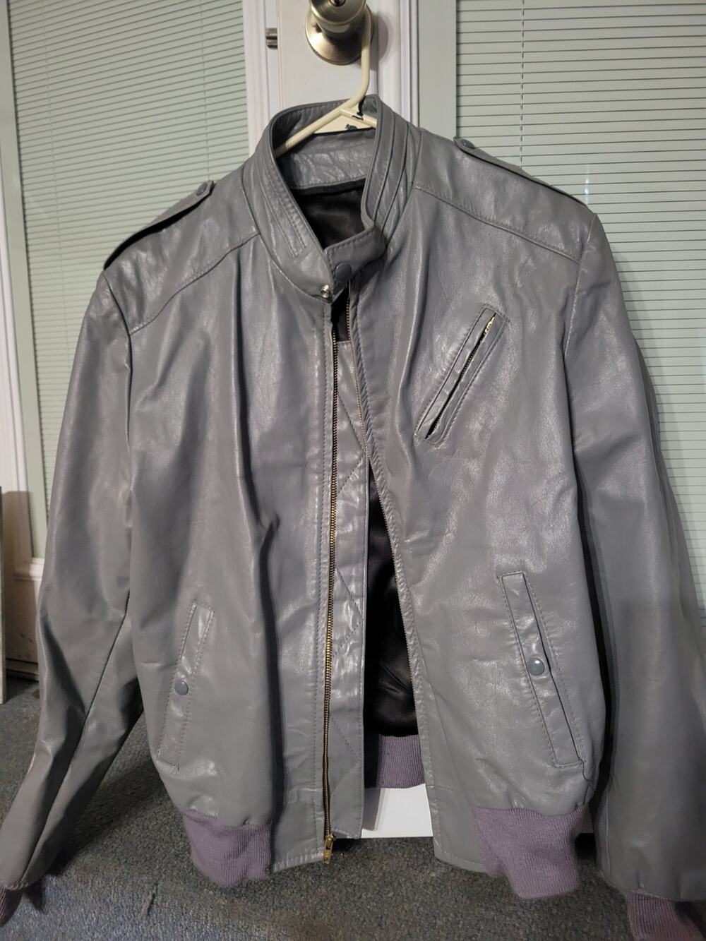 Vintage Grey Geniuine Leather Bomber Jacket Retro Leather Craft